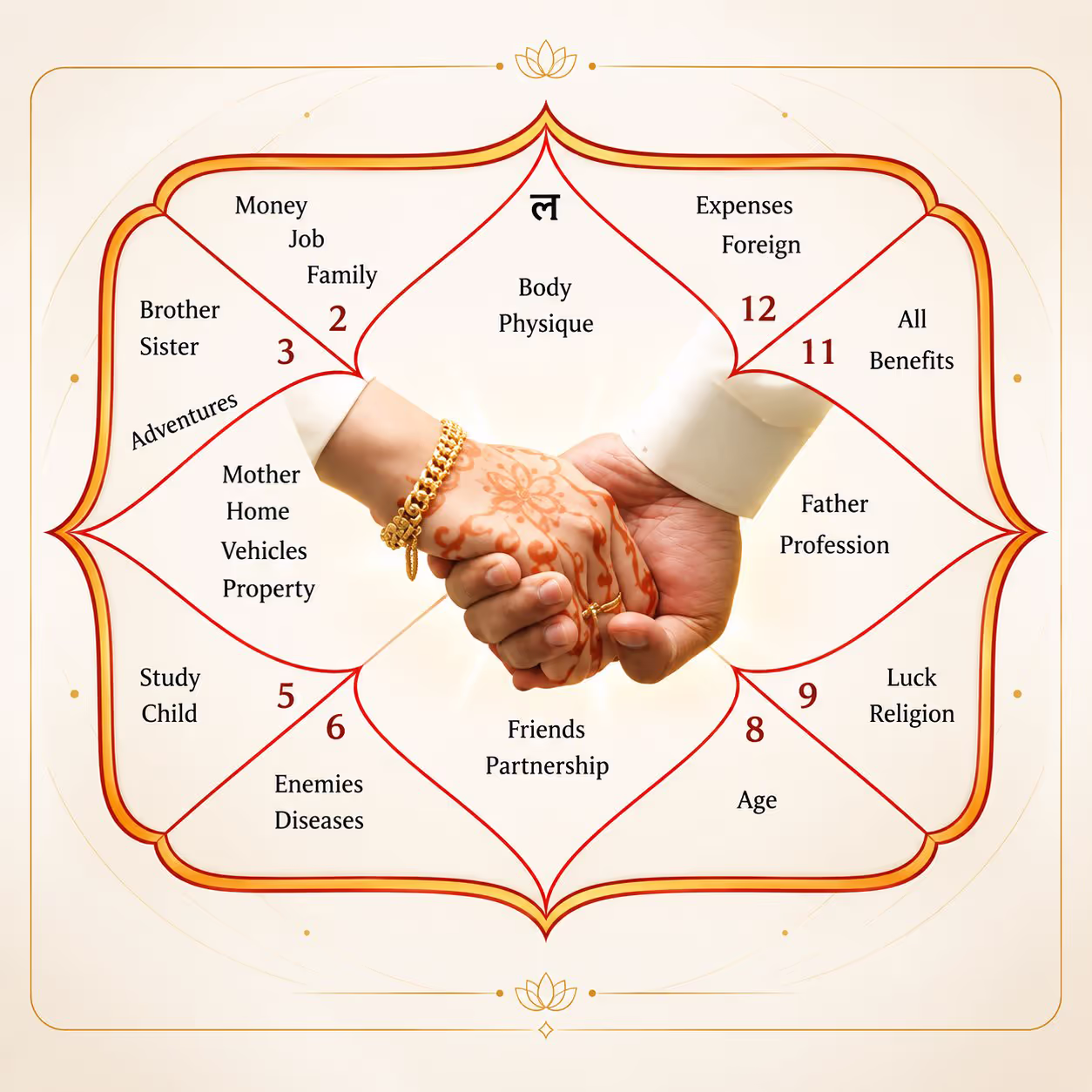 Married couple holding hands in kundli chart.